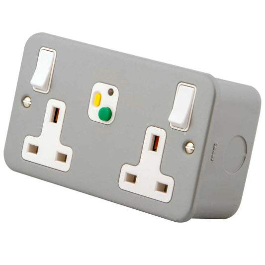 M2 Metal 13A 2 Gang Type A Passive RCD Socket Metal Clad