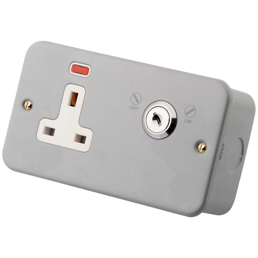 M2 Metal 13A DP Lockable Socket with Neon Metal Clad