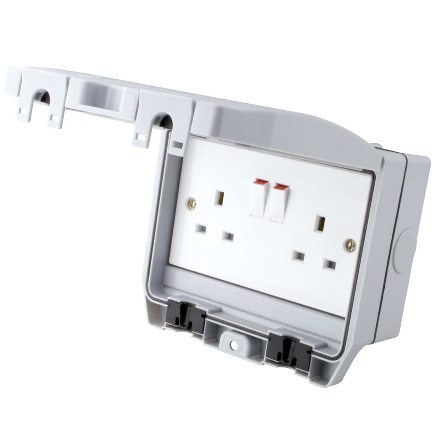 M2 Weatherproof 13A 2 Gang Switched Socket with Solid Grey Lid IP66