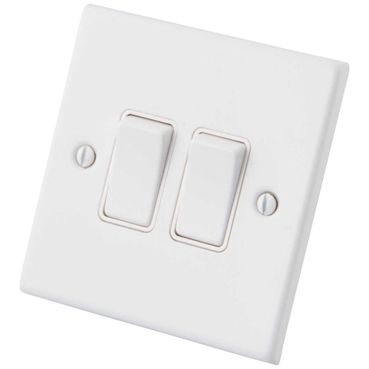 M2 Decorative 10A 2 Gang 2 Way Light Switch White Insert Painted Matt White