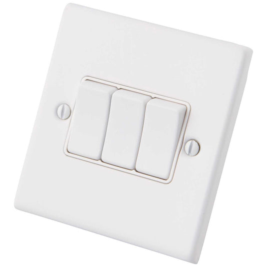 M2 Decorative 10A 3 Gang 2 Way Light Switch White Insert Painted Matt White