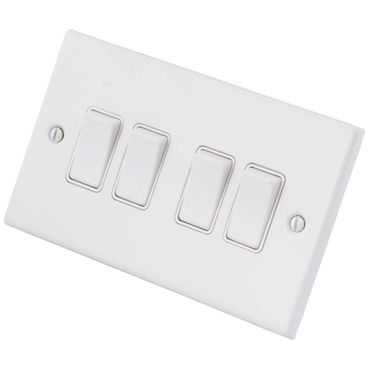 M2 Decorative 10A 4 Gang 2 Way Light Switch White Insert Painted Matt White