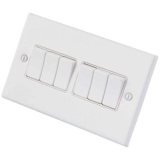 M2 Decorative 10A 6 Gang 2 Way Light Switch White Insert Painted Matt White