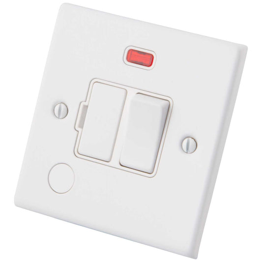 M2 Decorative 13A Switched Fused Spur with Neon and F/Outlet White Insert Painted Matt White