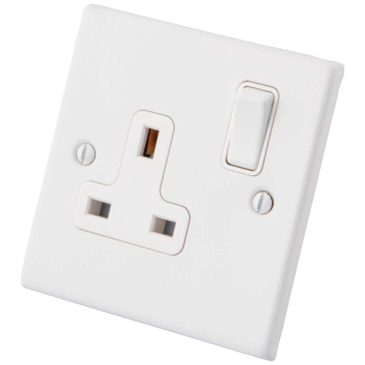 M2 Decorative 13A 1 Gang Switched Socket White Insert Painted Matt White
