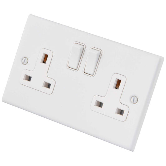 M2 Decorative 13A 2 Gang Switched Socket White Insert Painted Matt White