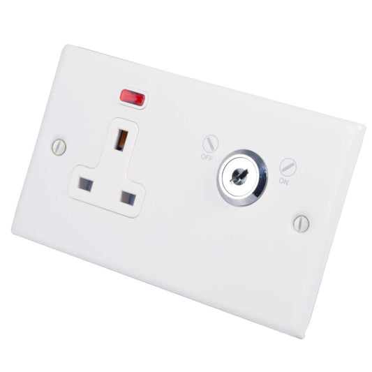M2 Decorative 13A DP Key Lockable Socket White Insert Painted Matt White