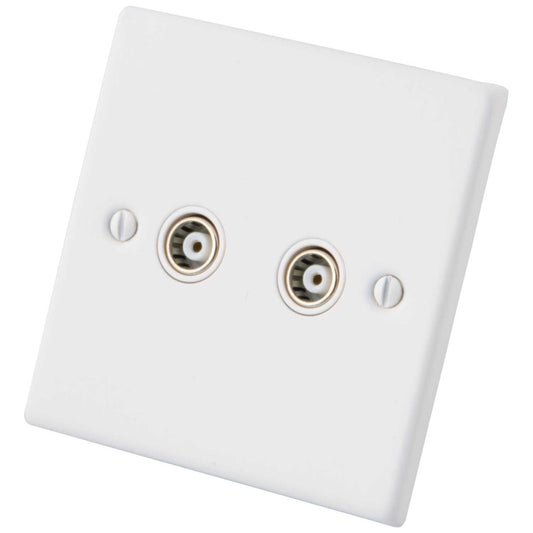 M2 Decorative 2 Gang Coaxial Socket White Insert Painted Matt White