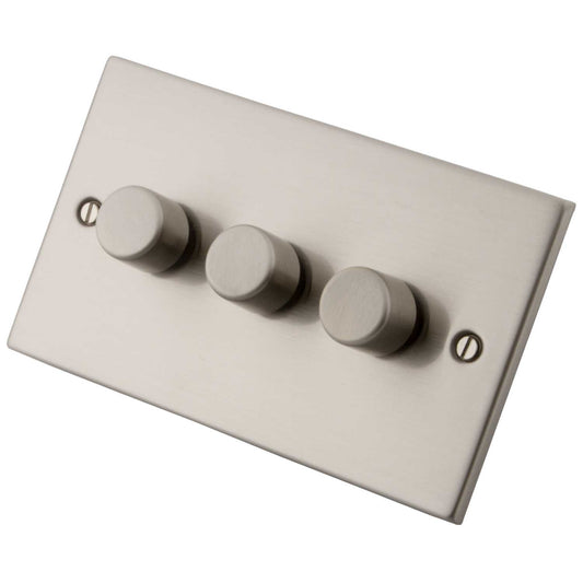 M2 Decorative 400W 3 Gang Intelligent Dimmer Brushed Stainless Steel