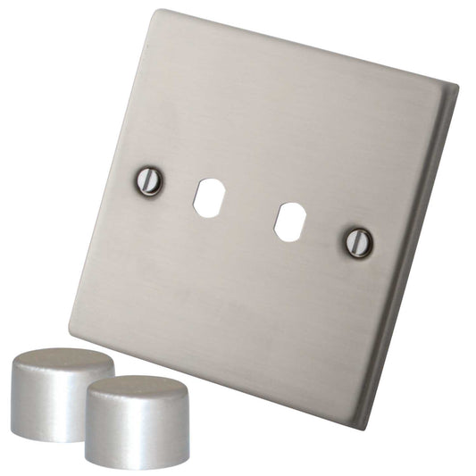 M2 Decorative 2 Gang Unfurnished Dimmer Plate Brushed Stainless Steel