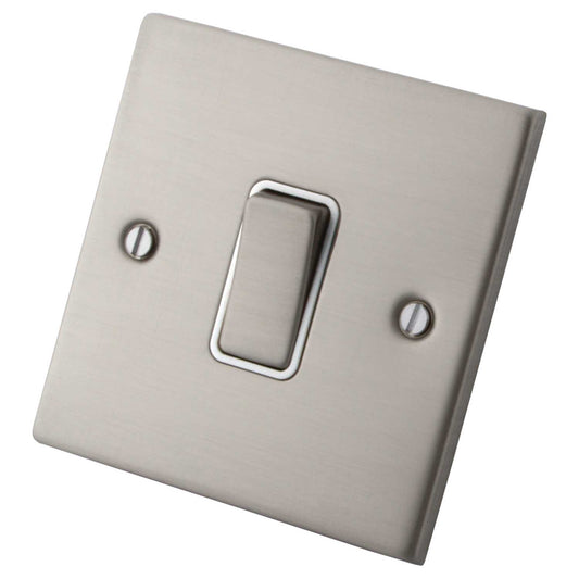 M2 Decorative 10A 1 Gang 2 Way Light Switch White Insert Brushed Stainless Steel