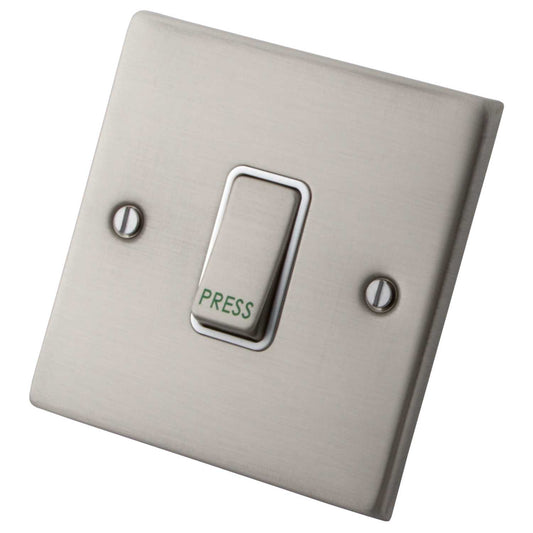 M2 Decorative 10A 1 Gang 2 Way Retractive Switch White Insert Brushed Stainless Steel