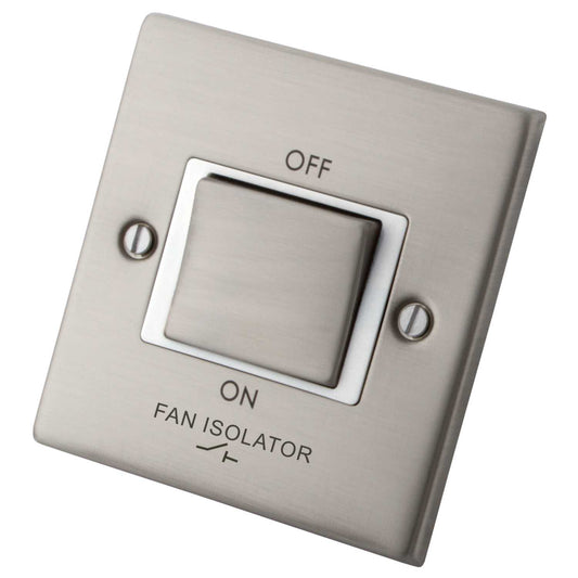 M2 Decorative 10A Triple Pole Fan Isolator White Insert Brushed Stainless Steel