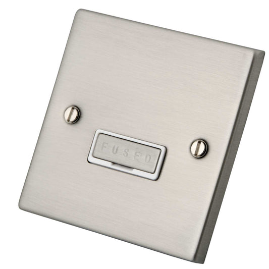 M2 Decorative 13A Unswitched Fused Spur White Insert Brushed Stainless Steel