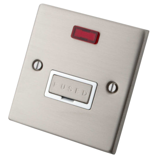 M2 Decorative 13A Unswitched Fused Spur with Neon White Insert Brushed Stainless Steel