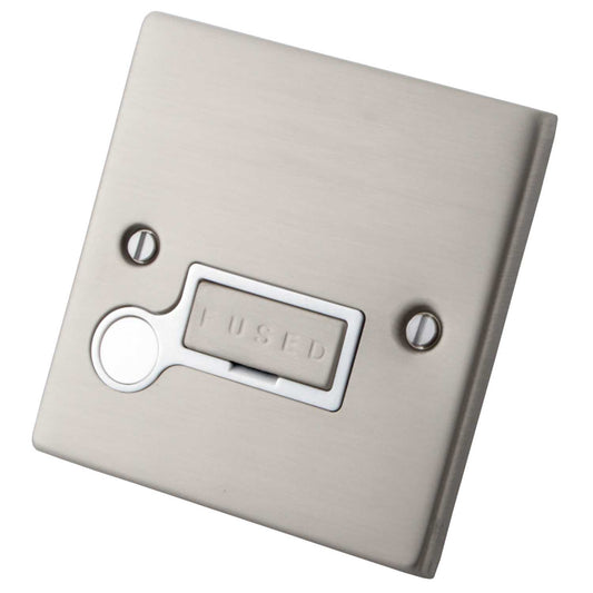 M2 Decorative 13A Unswitched Fused Spur with Flex Outlet White Insert Brushed Stainless Steel