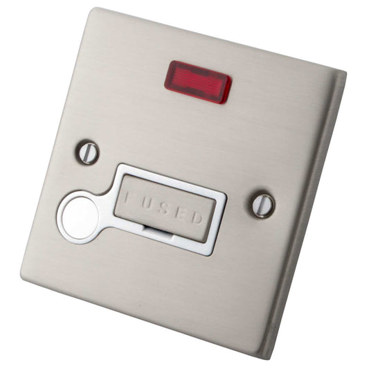 M2 Decorative 13A Unswitched Fused Spur with Neon White Insert Brushed Stainless Steel