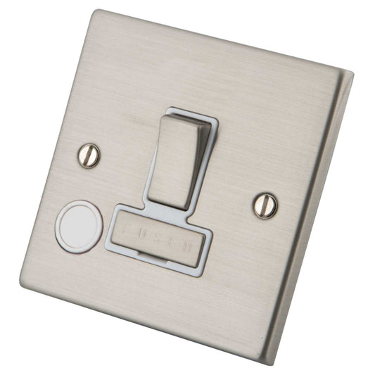 M2 Decorative 13A Switched Fused Spur with Flex Outlet White Insert Brushed Stainless Steel
