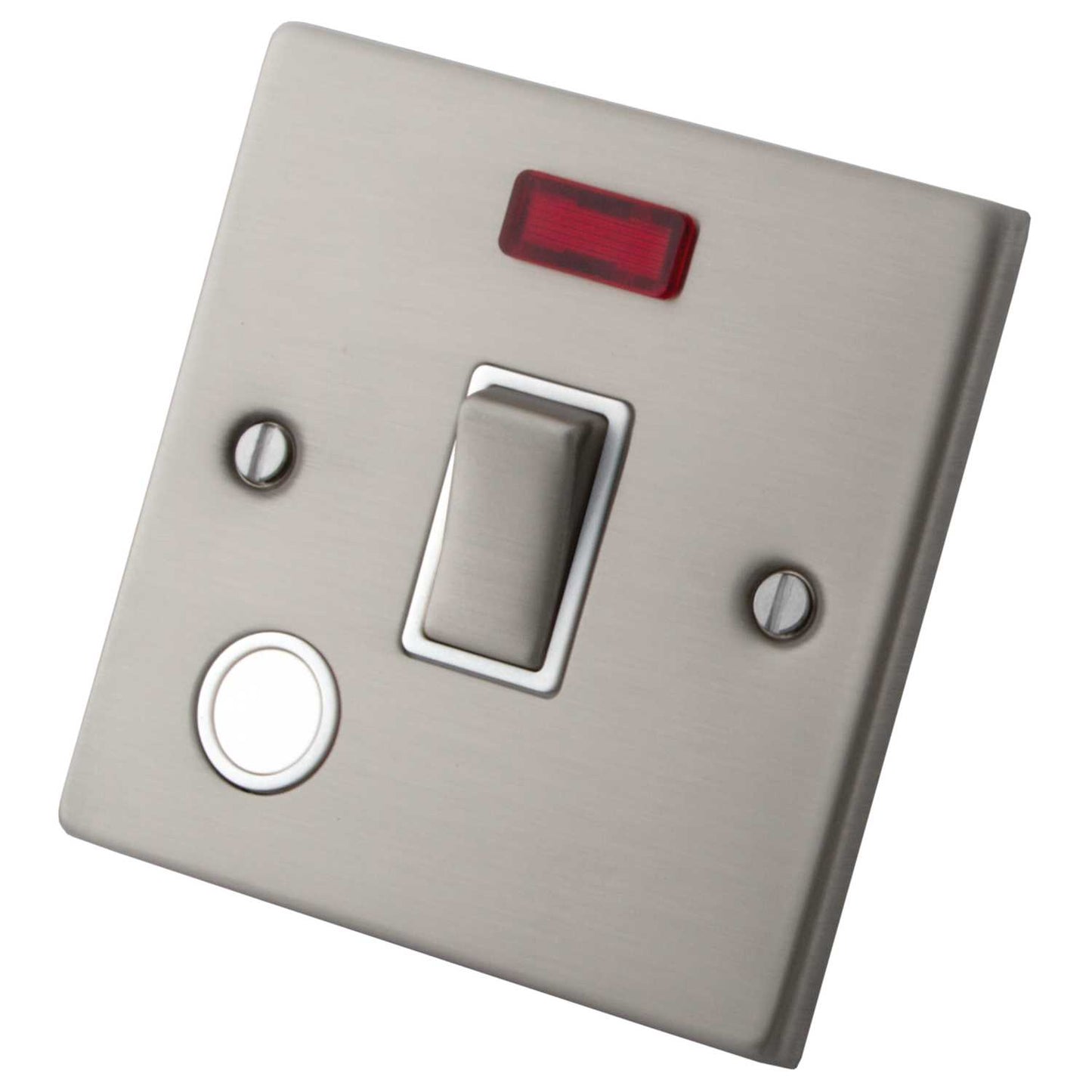 M2 Decorative 20A DP Switch with Neon and Flex Outlet White Insert Brushed Stainless Steel
