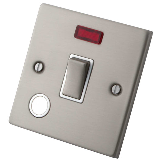 M2 Decorative 20A DP Switch with Neon and Flex Outlet White Insert Brushed Stainless Steel