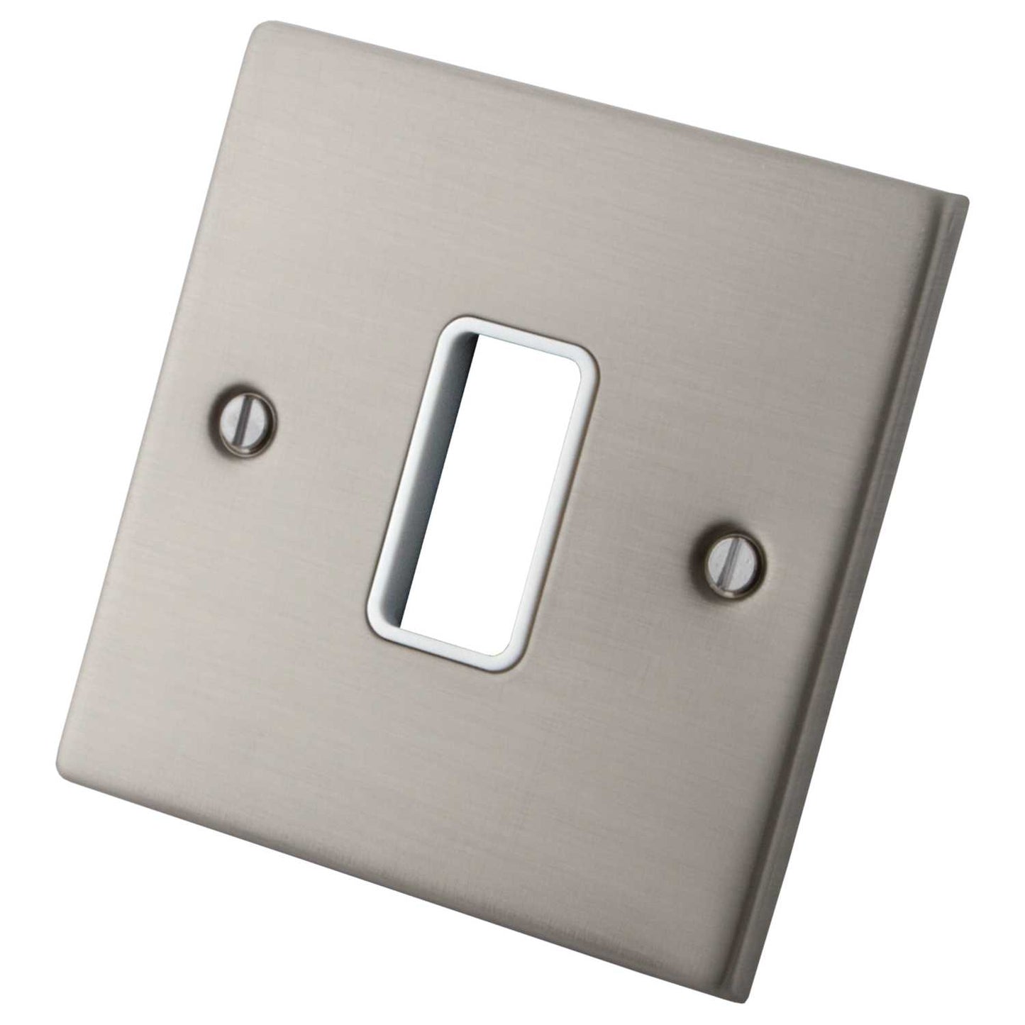 M2 Decorative 1 Gang 1 Module Front Plate White Insert Brushed Stainless Steel
