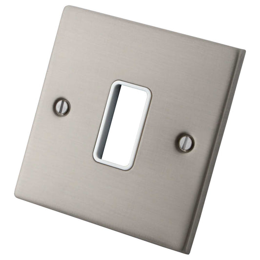 M2 Decorative 1 Gang 1 Module Front Plate White Insert Brushed Stainless Steel