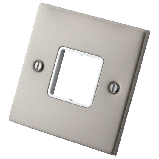 M2 Decorative 1 Gang 2 Module Front Plate White Insert Brushed Stainless Steel