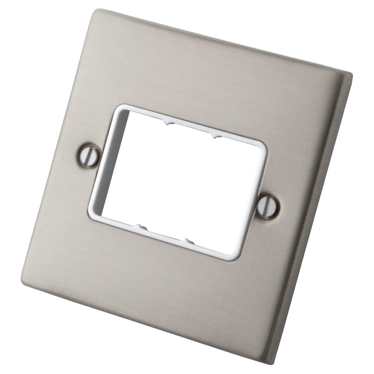 M2 Decorative 1 Gang 3 Module Front Plate White Insert Brushed Stainless Steel
