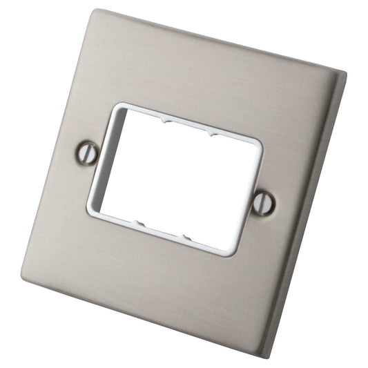 M2 Decorative 1 Gang 3 Module Front Plate White Insert Brushed Stainless Steel