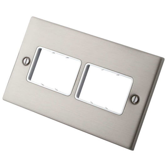 M2 Decorative 2 Gang 6 Module Front Plate White Insert Brushed Stainless Steel
