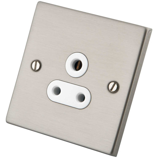 M2 Decorative 5A 1 Gang Unswitched Socket White Insert Brushed Stainless Steel