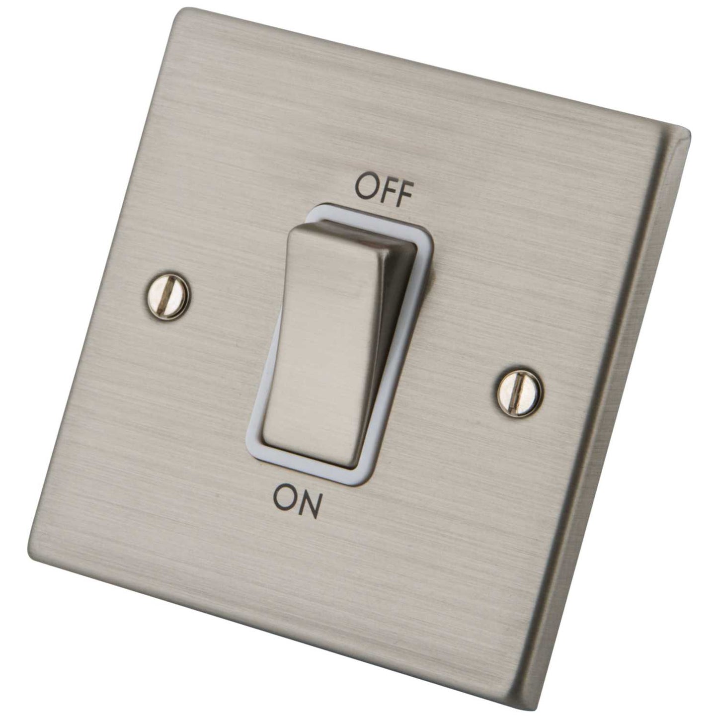 M2 Decorative 45A DP 1 Gang Switch White Insert Brushed Stainless Steel