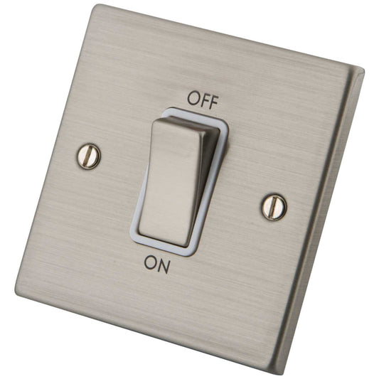 M2 Decorative 45A DP 1 Gang Switch White Insert Brushed Stainless Steel