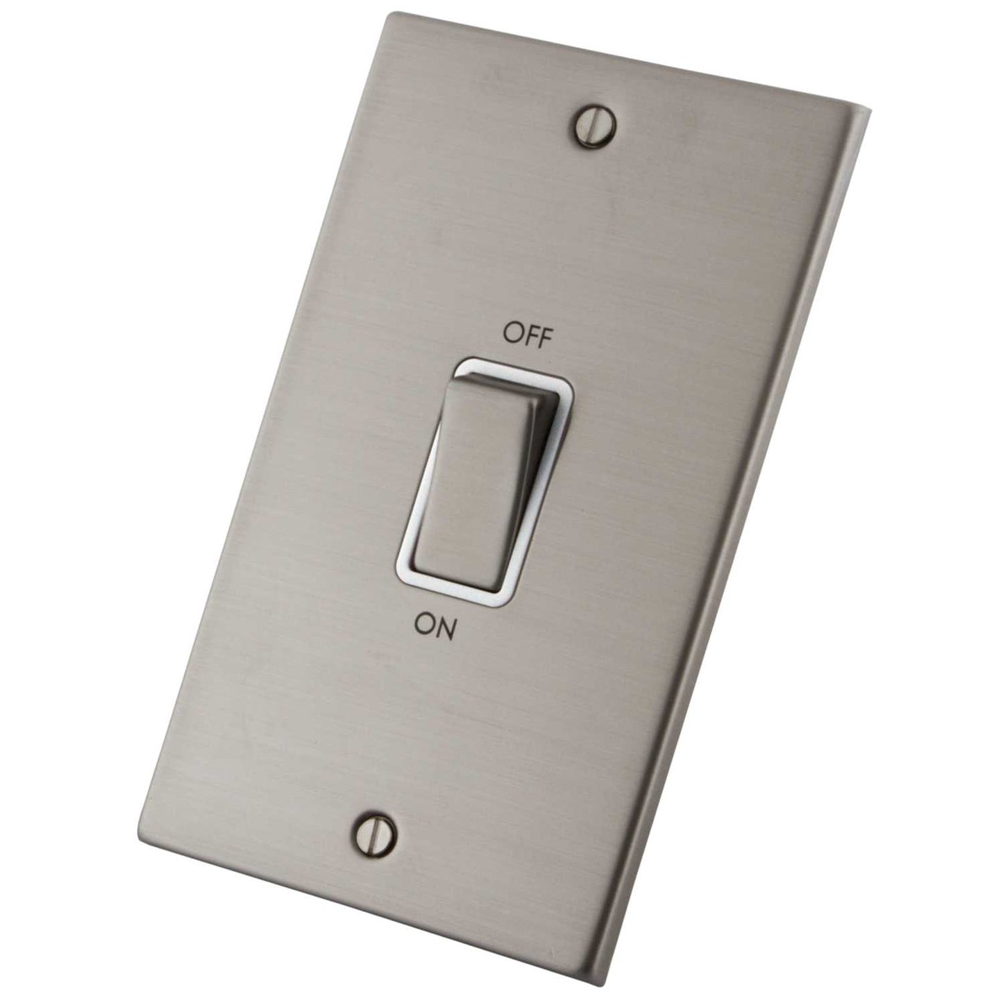 M2 Decorative 45A DP 2 Gang Vertical Switch White Insert Brushed Stainless Steel
