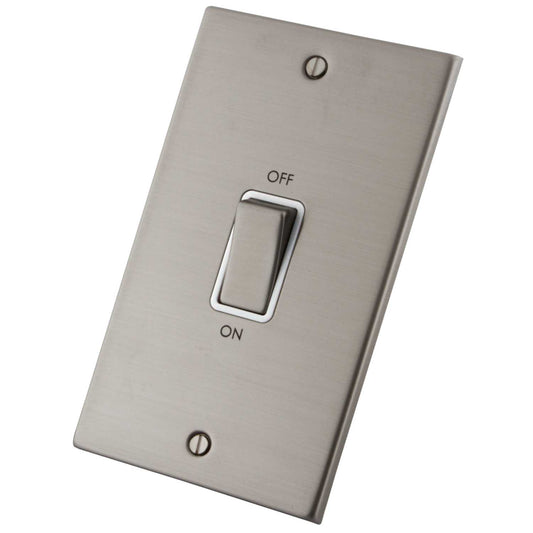 M2 Decorative 45A DP 2 Gang Vertical Switch White Insert Brushed Stainless Steel