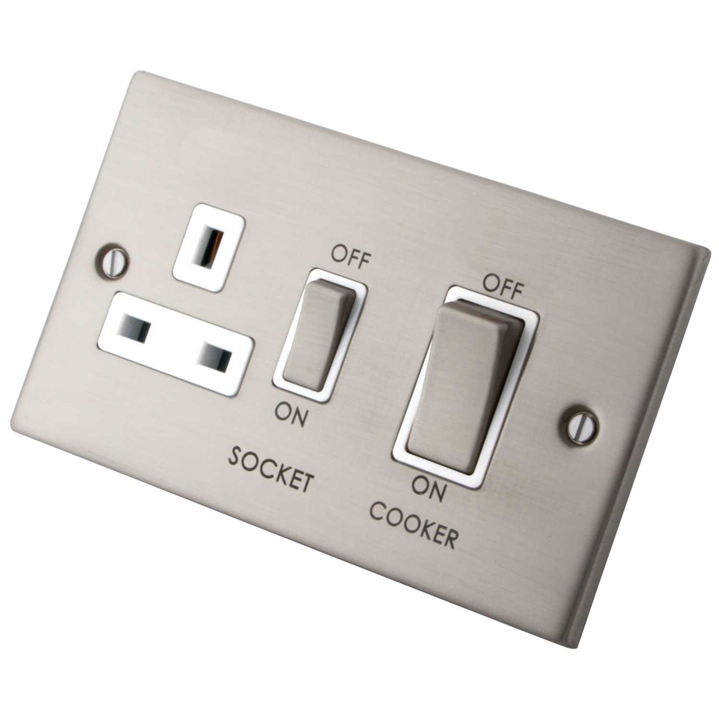 M2 Decorative 45A Cooker Control Unit White Insert Brushed Stainless Steel