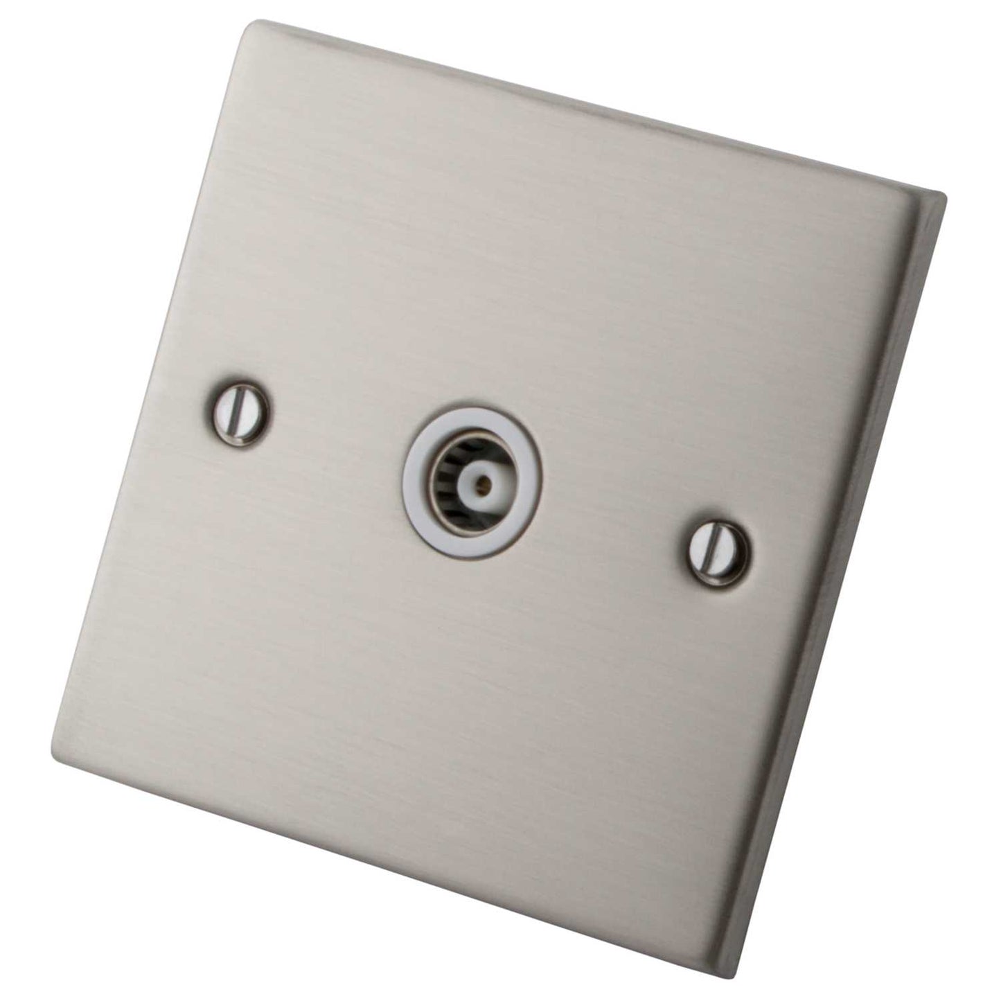 M2 Decorative 1 Gang Coaxial Socket White Insert Brushed Stainless Steel