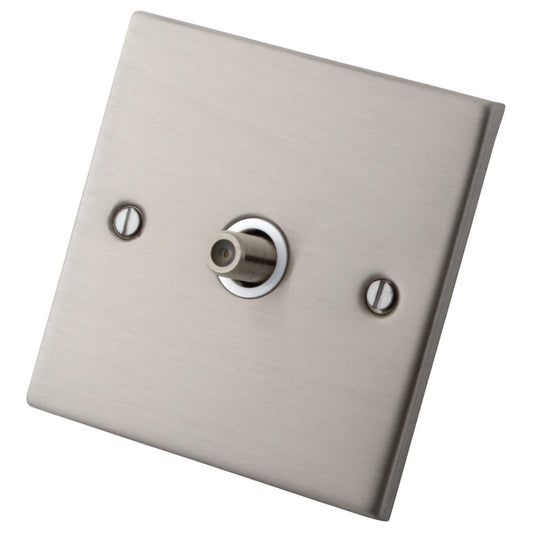 M2 Decorative 1 Gang Satellite Socket White Insert Brushed Stainless Steel