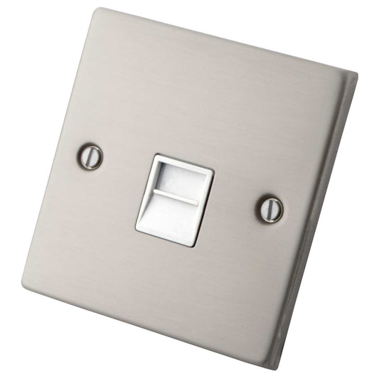M2 Decorative 1 Gang Master Telephone Socket White Insert Brushed Stainless Steel