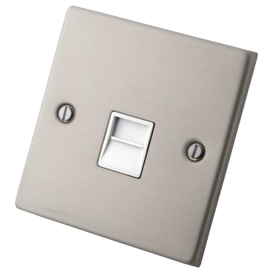 M2 Decorative 1 Gang Secondary Telephone Socket White Insert Brushed Stainless Steel