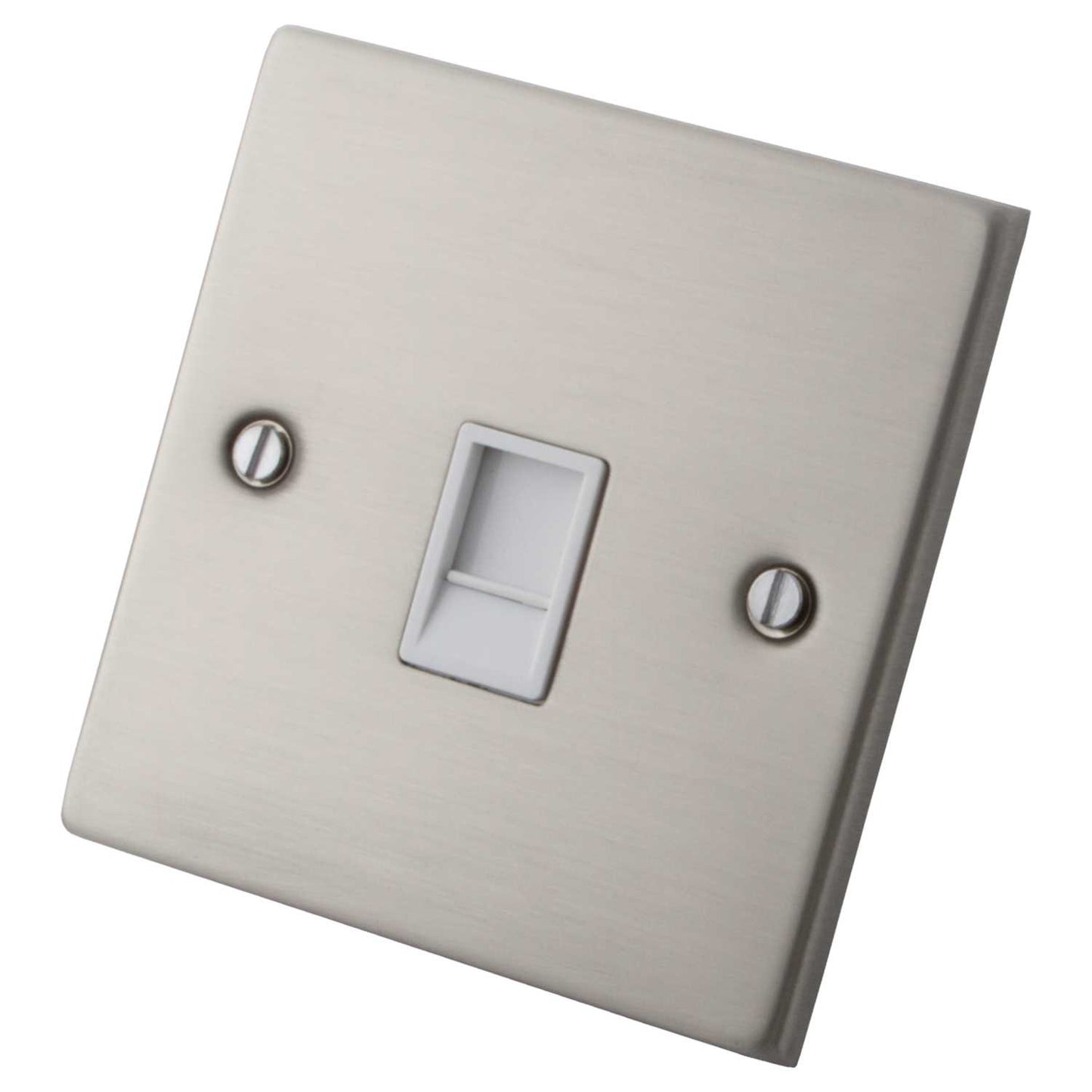 M2 Decorative 1 Gang CAT5E Data Outlet White Insert Brushed Stainless Steel