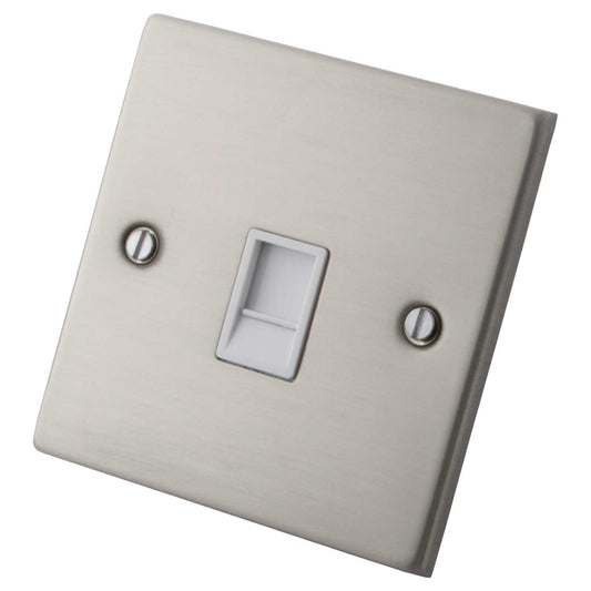 M2 Decorative 1 Gang CAT5E Data Outlet White Insert Brushed Stainless Steel