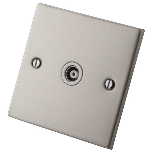 M2 Decorative 1 Gang Isolated Coaxial Socket White Insert Brushed Stainless Steel