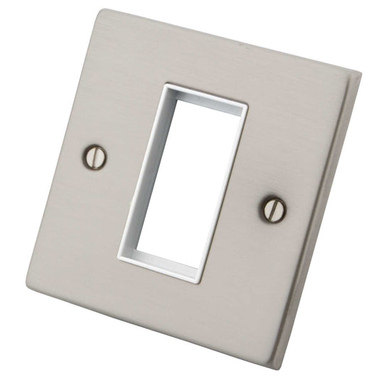 M2 Decorative 1 Gang 1 Euro Module Front Plate White Insert Brushed Stainless Steel