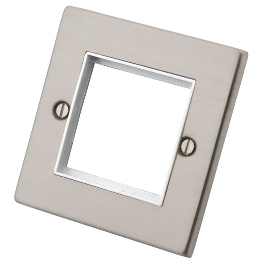 M2 Decorative 1 Gang 2 Euro Module Front Plate White Insert Brushed Stainless Steel