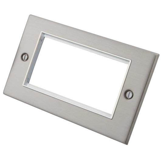 M2 Decorative 2 Gang 4 Euro Module Front Plate White Insert Brushed Stainless Steel