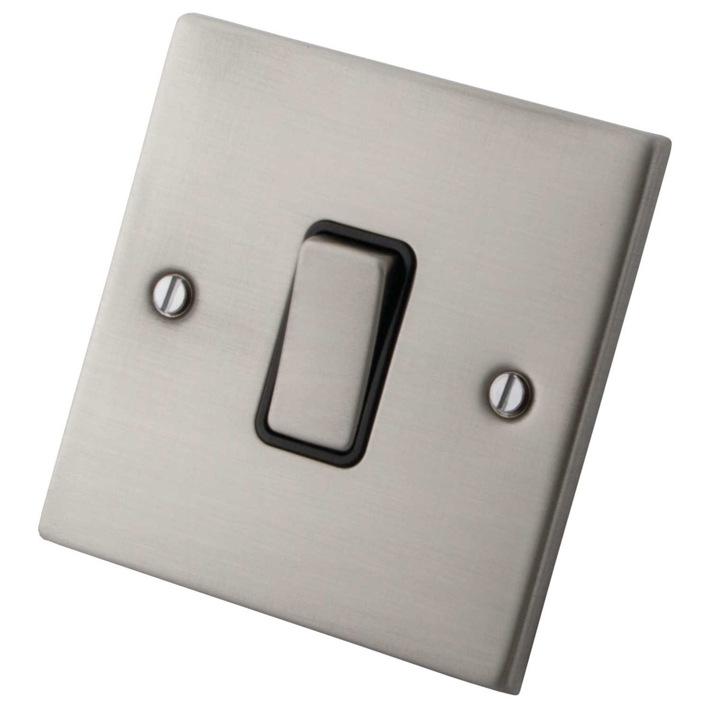 M2 Decorative 10A 1 Gang 2 Way Light Switch Black Insert Brushed Stainless Steel