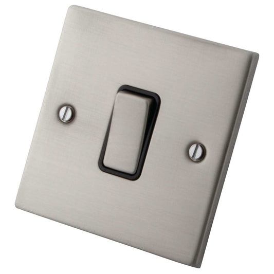 M2 Decorative 10A 1 Gang 2 Way Light Switch Black Insert Brushed Stainless Steel