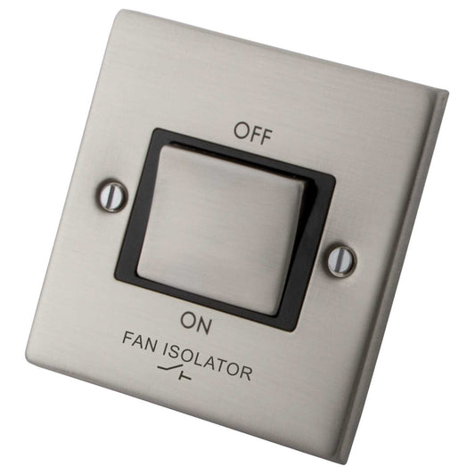 M2 Decorative 10A Triple Pole Fan Isolator Black Insert Brushed Stainless Steel