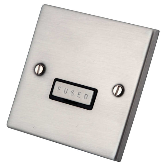 M2 Decorative 13A Unswitched Fused Spur Black Insert Brushed Stainless Steel